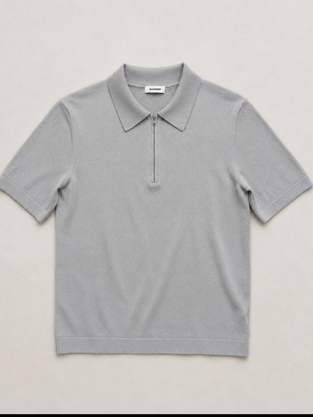 Sandro Paris Knit Zip Polo Shirt Men Medium Gray Acetate Blend Short Sleeve